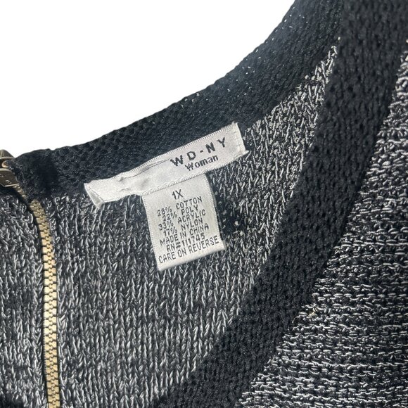 WD-NY Woman Gray Black Colorblock Sweater Dress Size 1X Plus Dolman Sleeve Knit - Picture 3 of 5